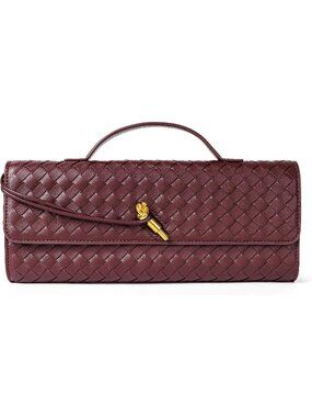 Women Wine Woven Vegan Leather Clutch Purse Formal Evening Crossbody Bag